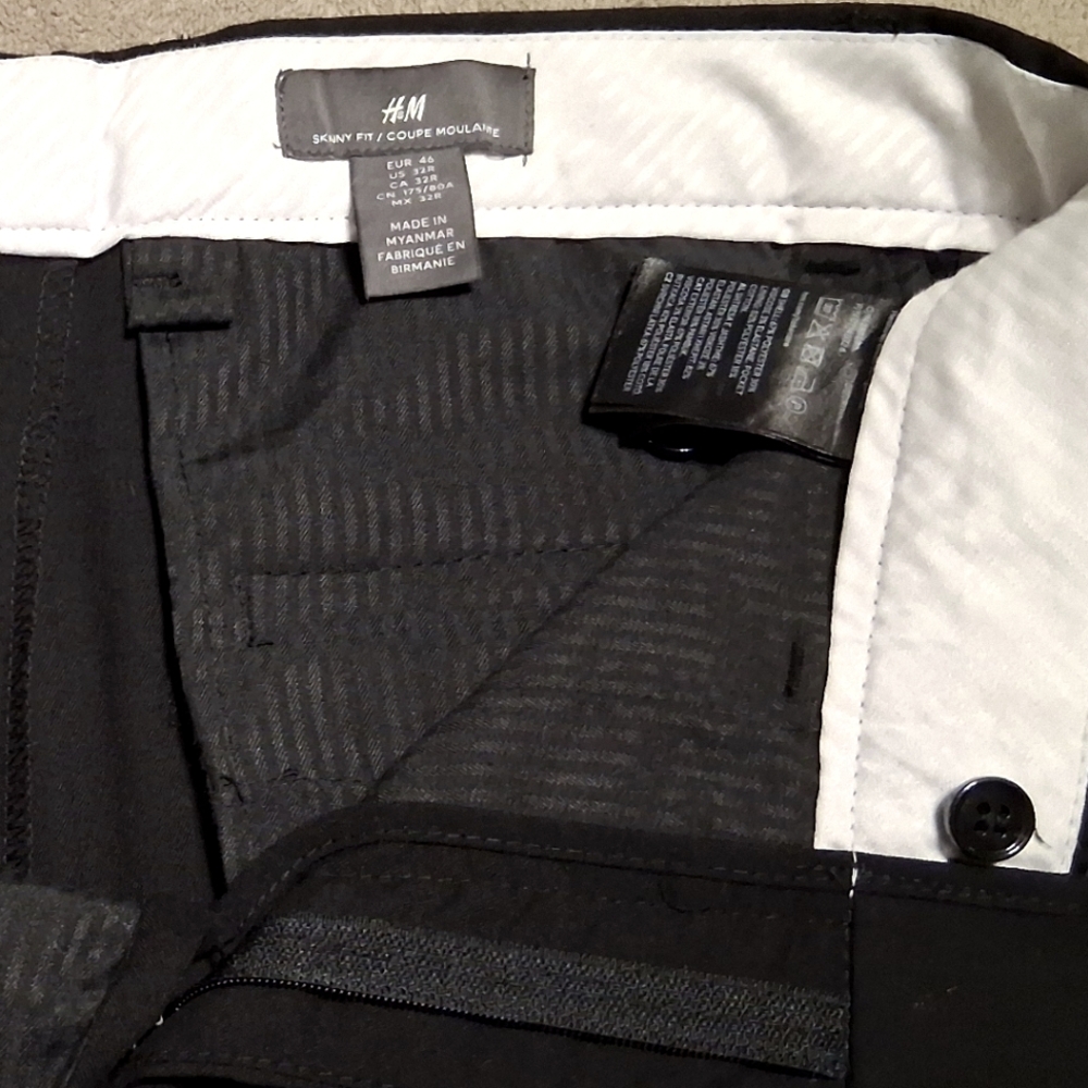 H&M Men's Skinny Fit Coupe Moulante Black Dress Pants, H & M, Size 32R